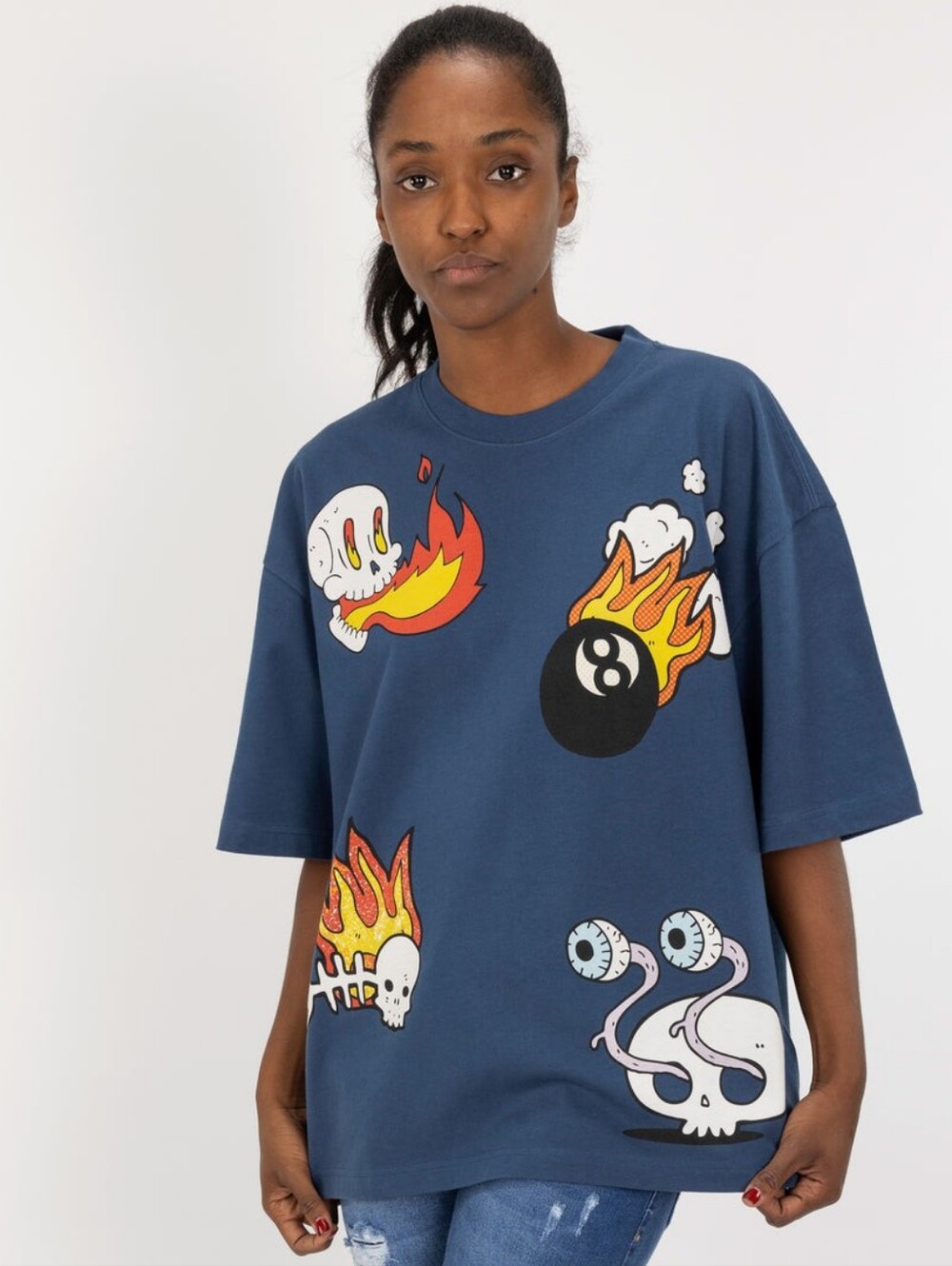 American Garage Boxy Fit Discharge Print Tee - Key Largo/Flame & Skeleton